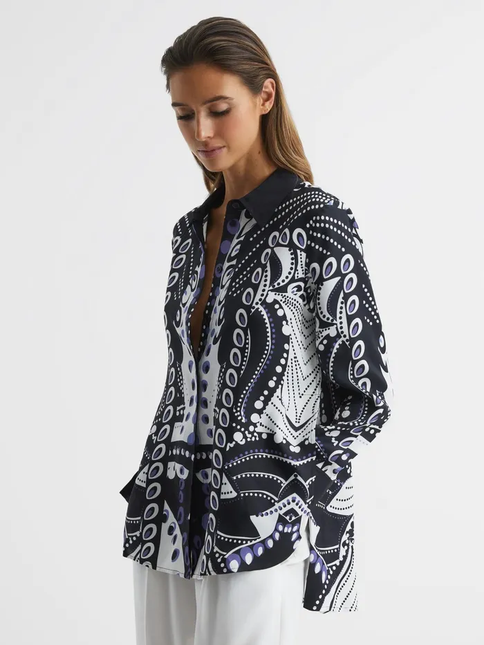 Reiss Tops Rose Scarf Printed Shirt Navywhite 8211 Women