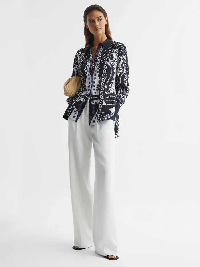 Reiss Tops Rose Scarf Printed Shirt Navywhite 8211 Women