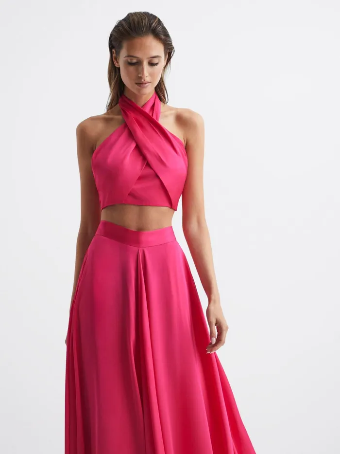 Reiss Tops Ruby Cropped Halter Occasion Top Orange 8211 Women