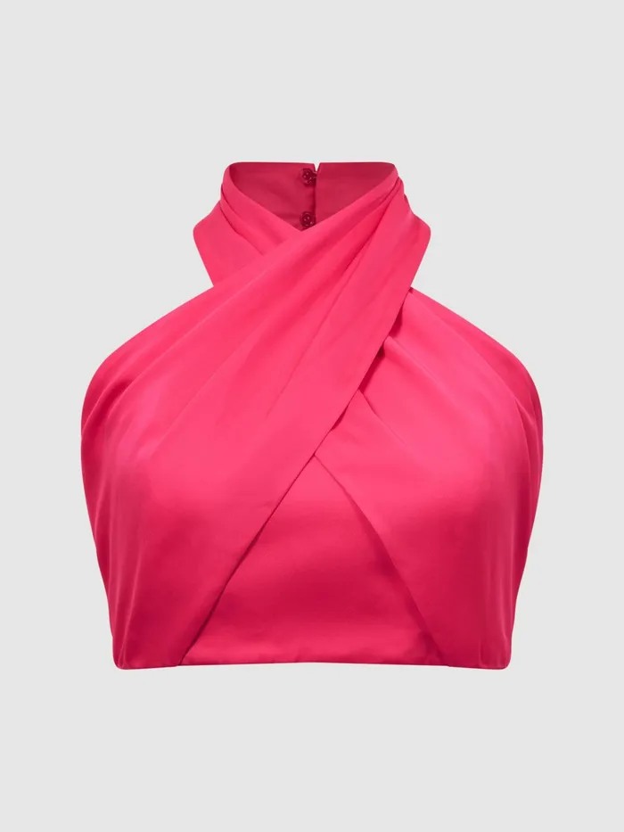Reiss Tops Ruby Cropped Halter Occasion Top Orange 8211 Women