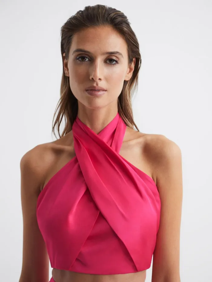 Reiss Tops Ruby Cropped Halter Occasion Top Orange 8211 Women