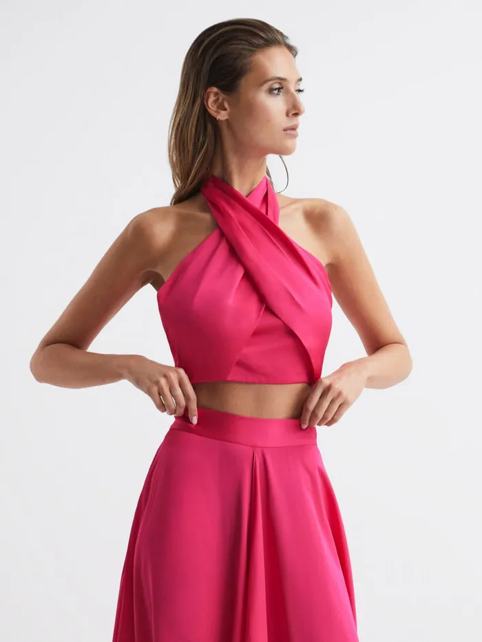 Reiss Tops Ruby Cropped Halter Occasion Top Orange 8211 Women