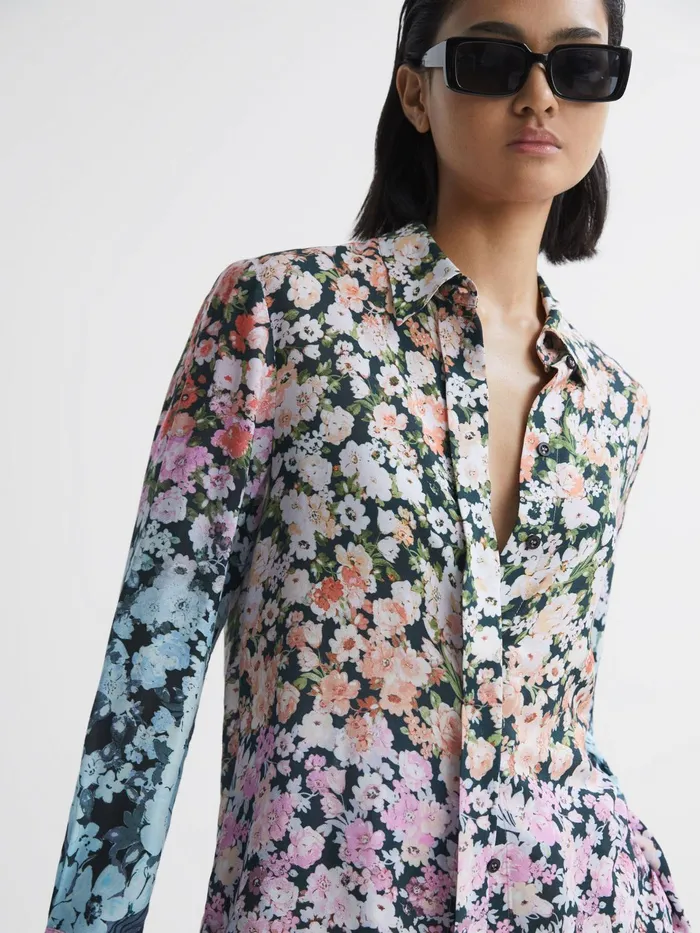 Reiss Tops Serena Floral Print Concealed Button Shirt Multi 8211 Women