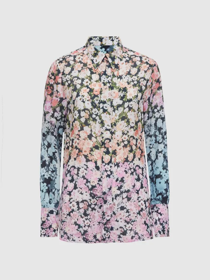 Reiss Tops Serena Floral Print Concealed Button Shirt Multi 8211 Women