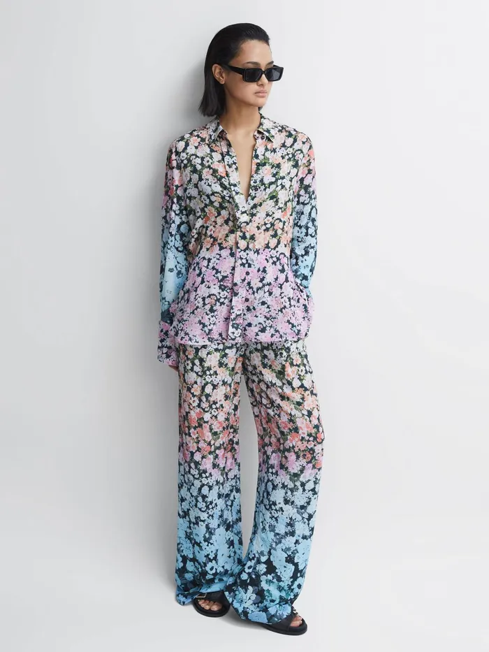 Reiss Tops Serena Floral Print Concealed Button Shirt Multi 8211 Women