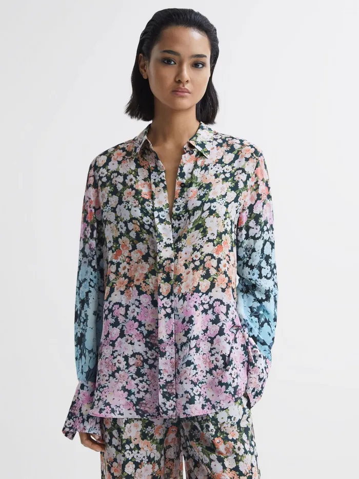 Reiss Tops Serena Floral Print Concealed Button Shirt Multi 8211 Women