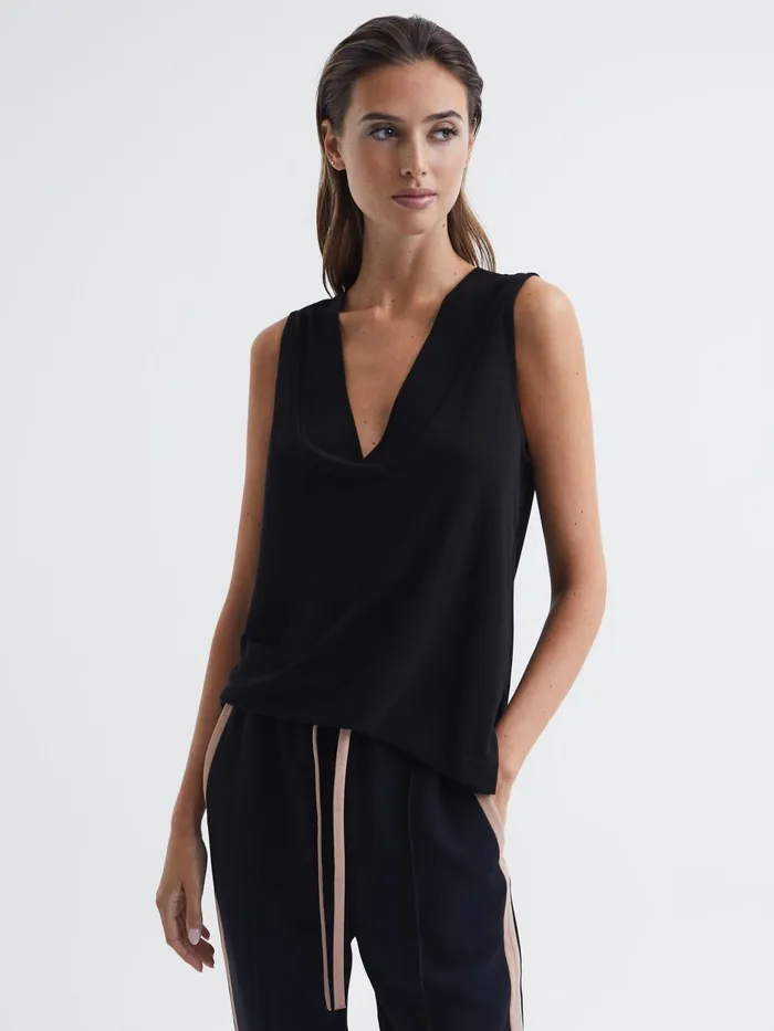 Reiss Tops Taylor VNeck Shell Blouse Black 8211 Women