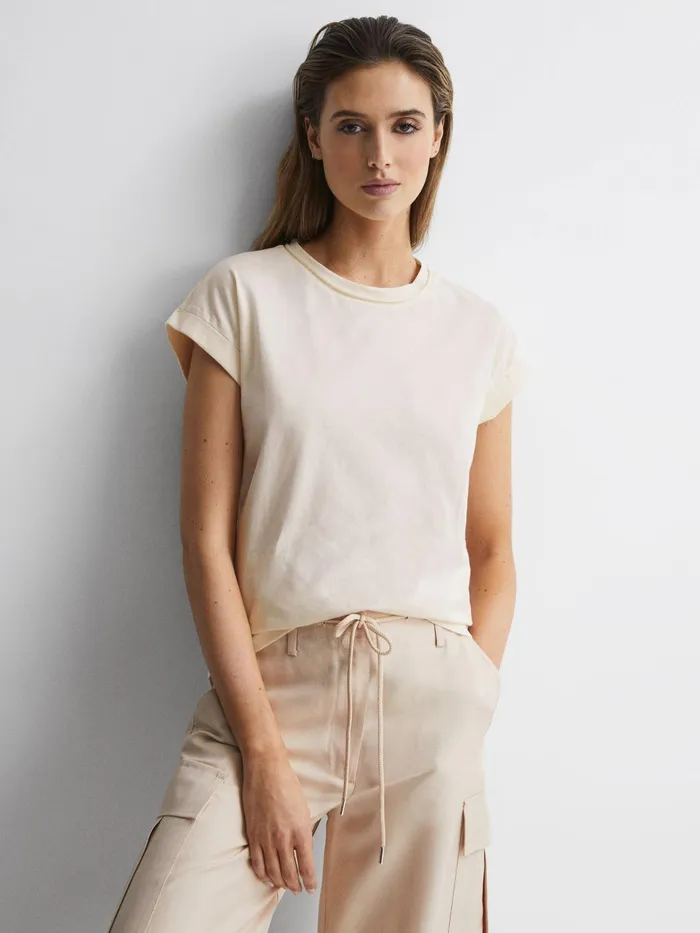 Reiss Tops Tereza Crew TShirt Cream 8211 Women