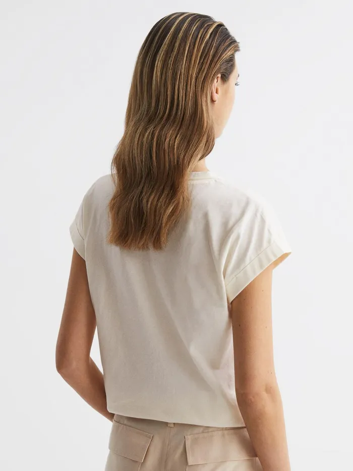 Reiss Tops Tereza Crew TShirt Cream 8211 Women