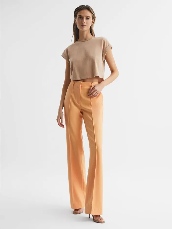 Reiss Tops Terry Cotton Crew Neck Crop Top Camel 8211 Women