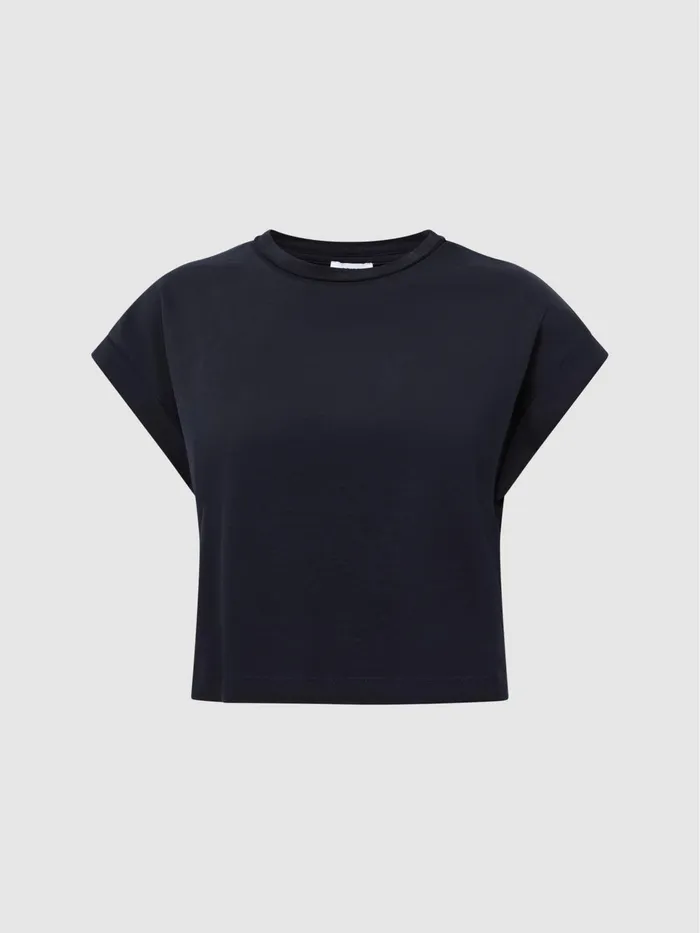 Reiss Tops Terry Cotton Crew Neck Crop Top Navy 8211 Women