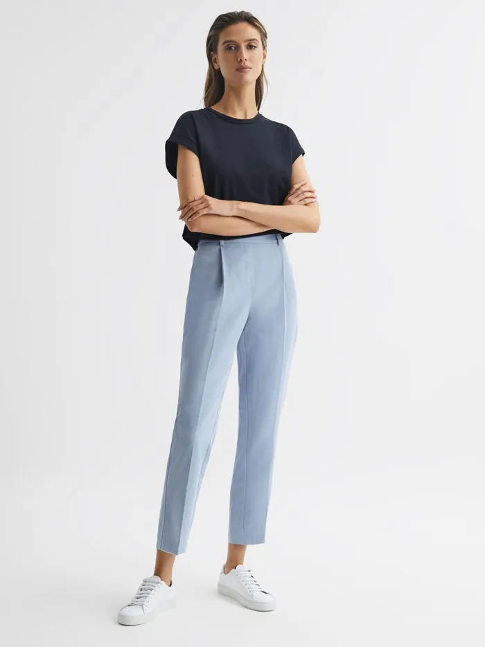 Reiss Tops Terry Cotton Crew Neck Crop Top Navy 8211 Women