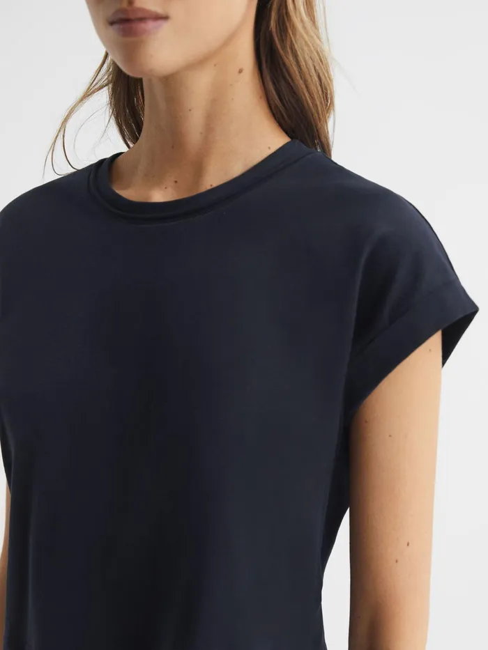 Reiss Tops Terry Cotton Crew Neck Crop Top Navy 8211 Women