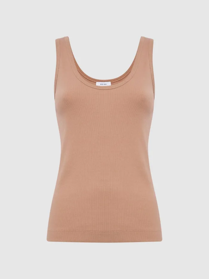 Reiss Tops Violet Scoop Neck Ribbed Jersey Vest Top Camel 8211 Women