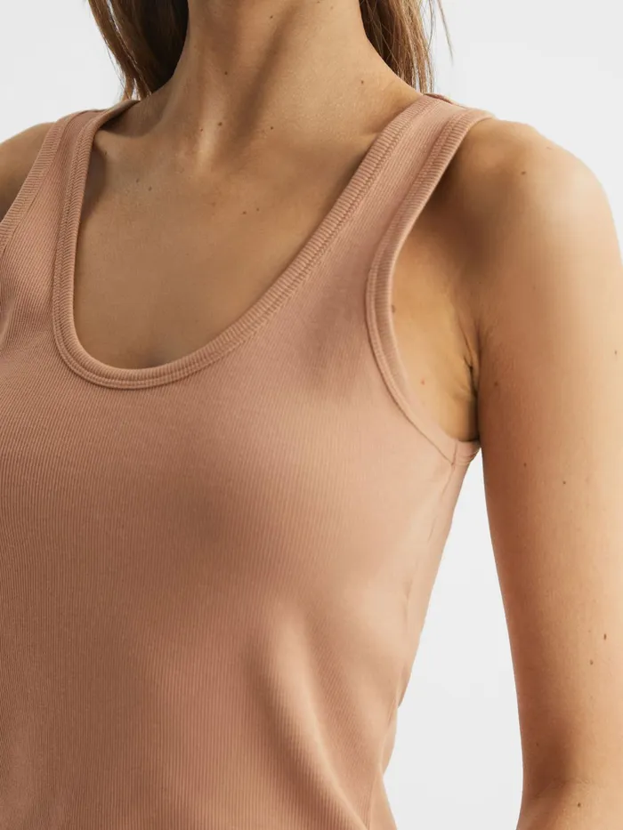 Reiss Tops Violet Scoop Neck Ribbed Jersey Vest Top Camel 8211 Women