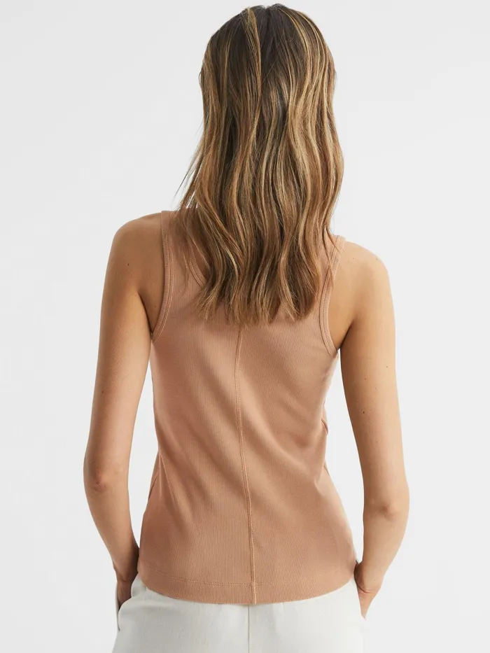 Reiss Tops Violet Scoop Neck Ribbed Jersey Vest Top Camel 8211 Women