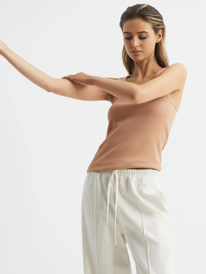 Reiss Tops Violet Scoop Neck Ribbed Jersey Vest Top Camel 8211 Women