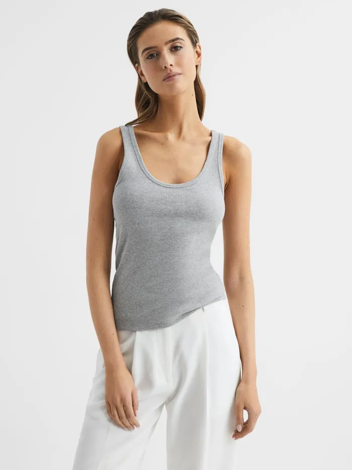 Reiss Tops Violet Scoop Neck Ribbed Jersey Vest Top Grey Marl 8211 Women