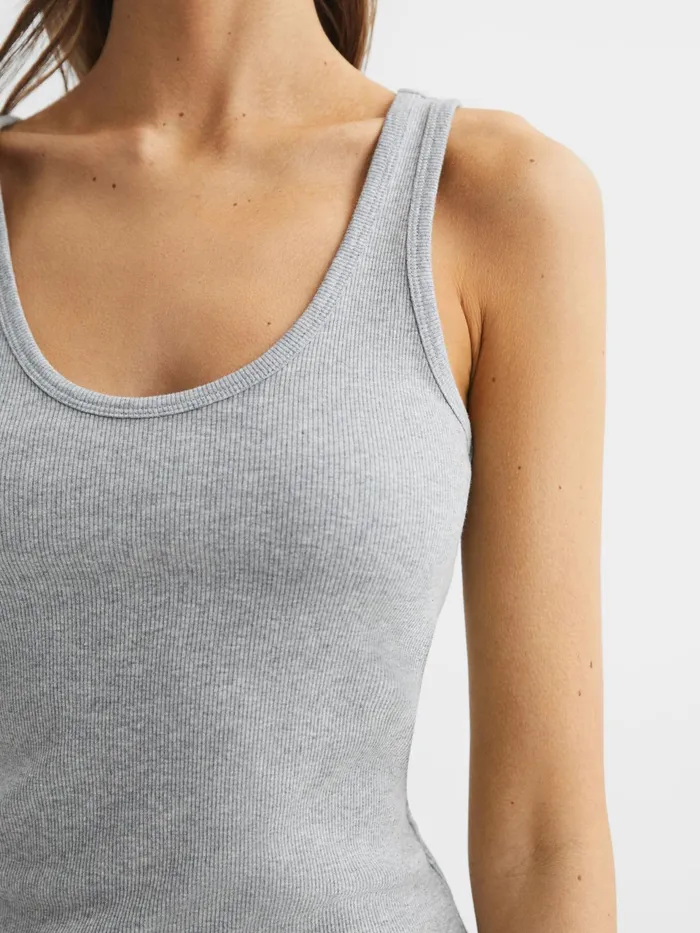Reiss Tops Violet Scoop Neck Ribbed Jersey Vest Top Grey Marl 8211 Women