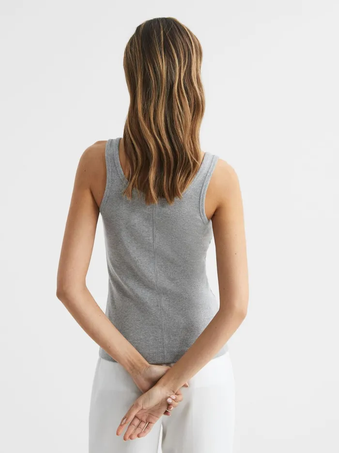 Reiss Tops Violet Scoop Neck Ribbed Jersey Vest Top Grey Marl 8211 Women
