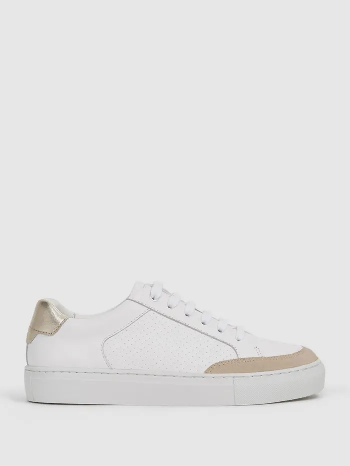 Reiss Trainers Ashley Low Top Leather Trainers Gold 8211 Women