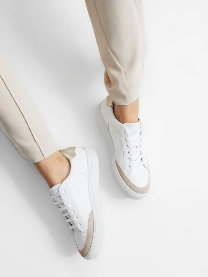 Reiss Trainers Ashley Low Top Leather Trainers Gold 8211 Women