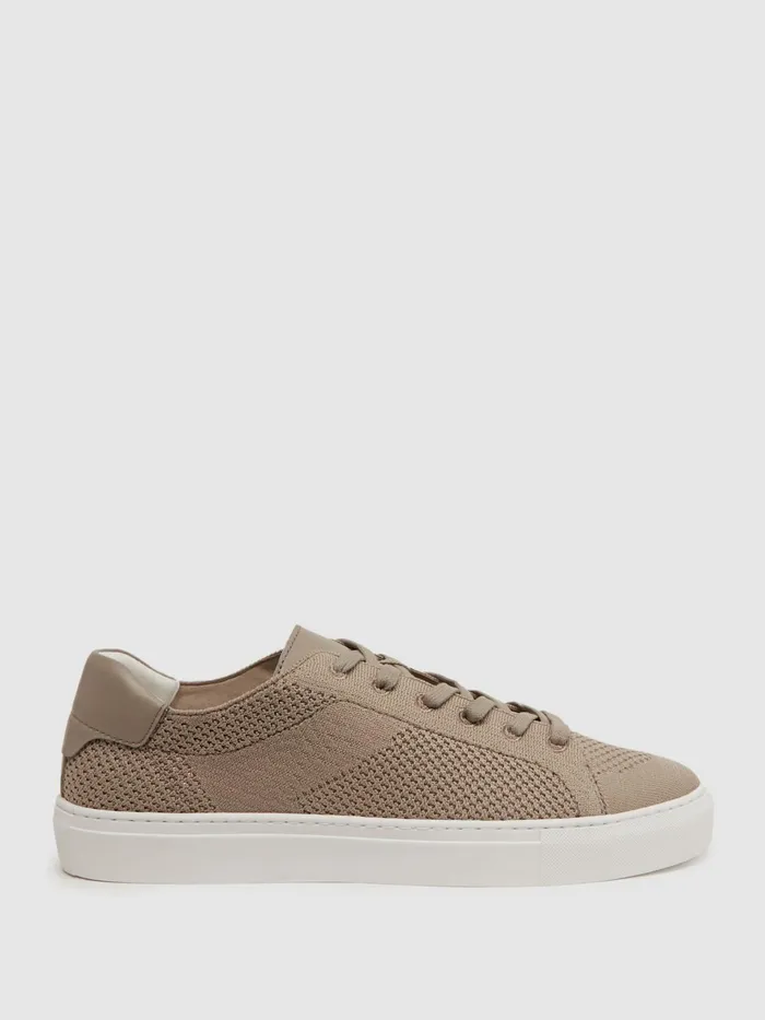 Reiss Trainers Finley Knit Knit Leather Low Top Trainers Navy 8211 Men