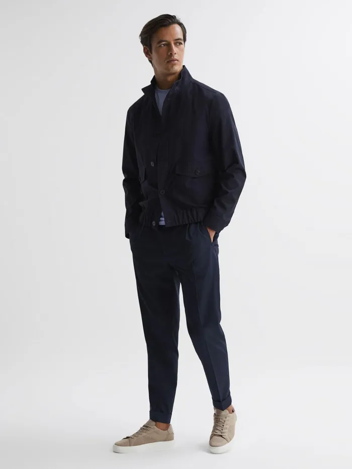 Reiss Trainers Finley Knit Knit Leather Low Top Trainers Navy 8211 Men