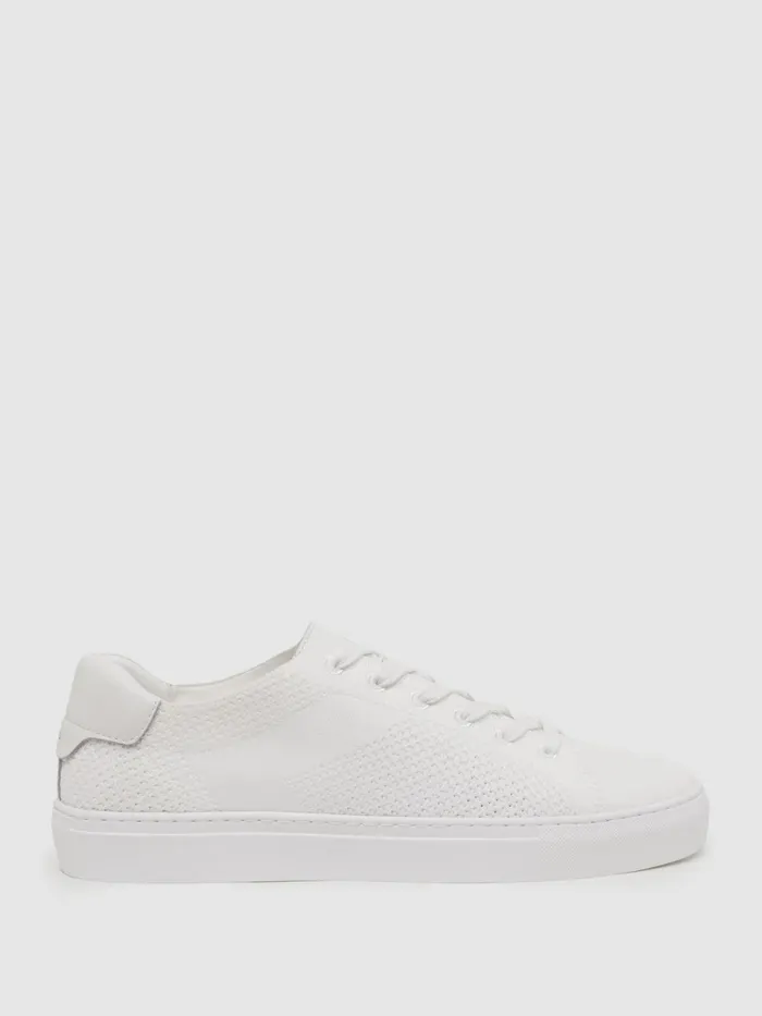 Reiss Trainers Finley Knit Knit Leather Low Top Trainers White 8211 Men