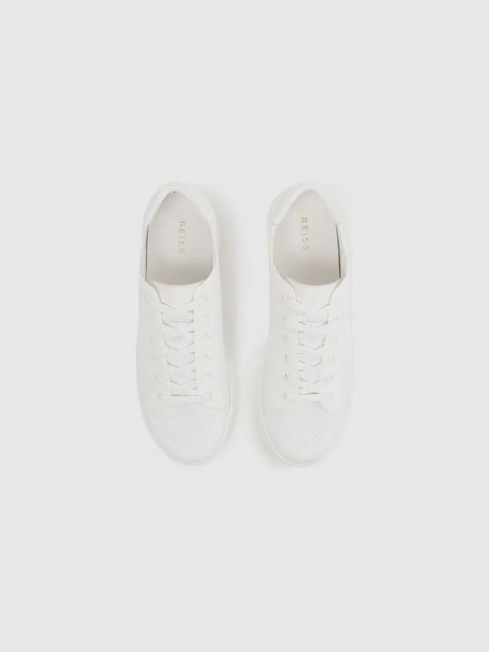 Reiss Trainers Finley Knit Knit Leather Low Top Trainers White 8211 Men