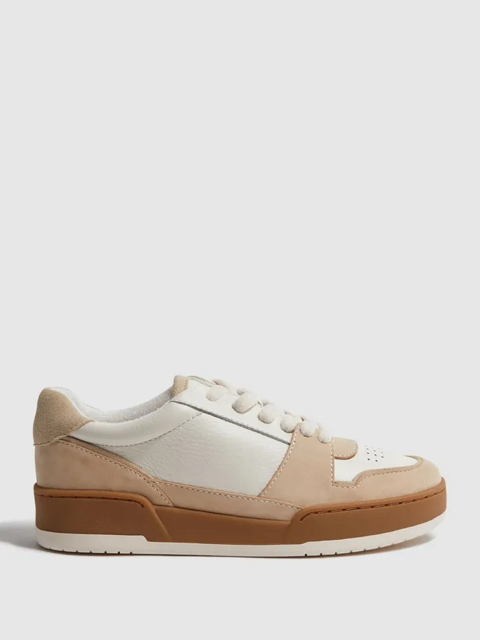 Reiss Trainers Frankie Leather Suede Low Cut Trainers Taupe 8211 Women