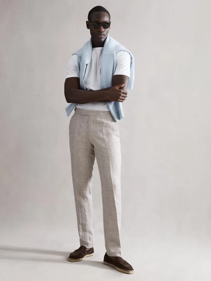 Reiss Trousers Angel Slim Fit Linen Puppytooth Trousers Oatmeal Melange 8211 Men