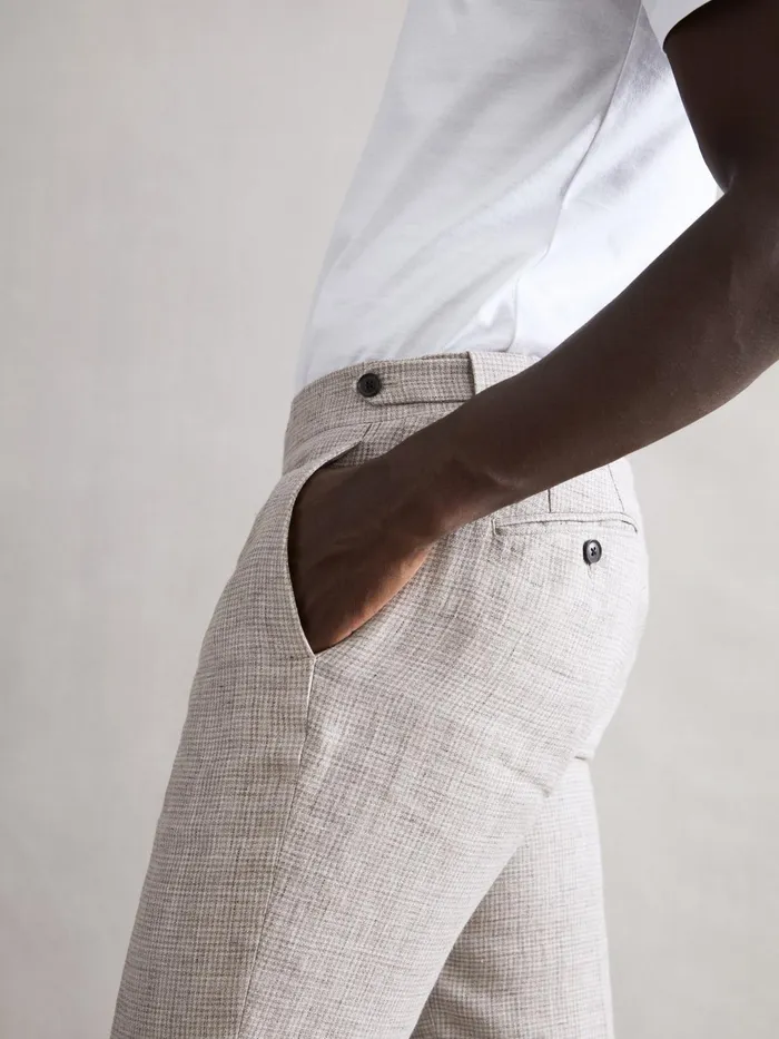 Reiss Trousers Angel Slim Fit Linen Puppytooth Trousers Oatmeal Melange 8211 Men