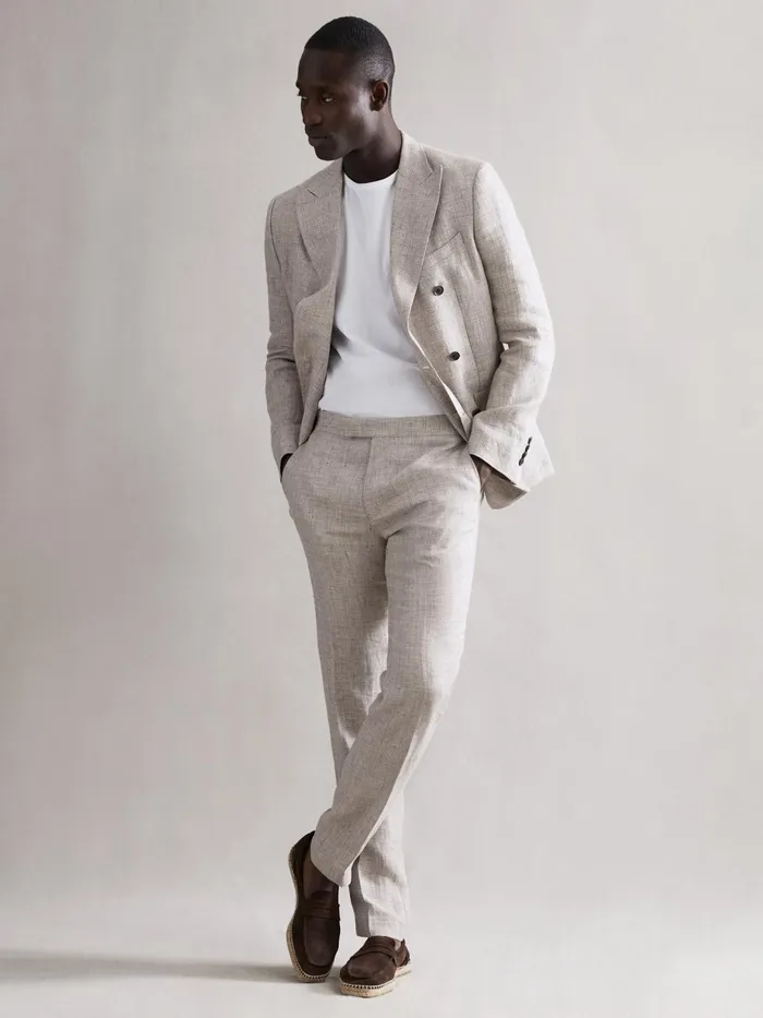 Reiss Trousers Angel Slim Fit Linen Puppytooth Trousers Oatmeal Melange 8211 Men