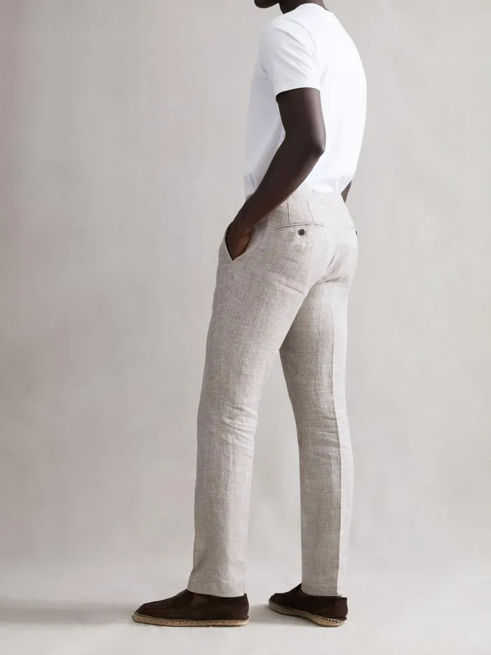 Reiss Trousers Angel Slim Fit Linen Puppytooth Trousers Oatmeal Melange 8211 Men