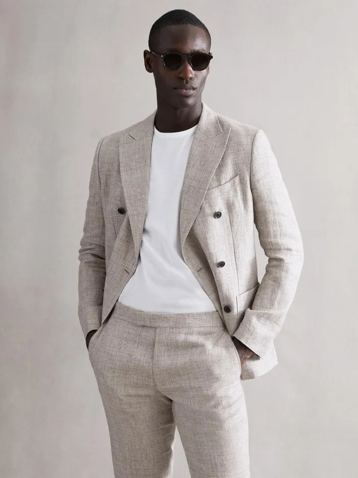 Reiss Trousers Angel Slim Fit Linen Puppytooth Trousers Oatmeal Melange 8211 Men