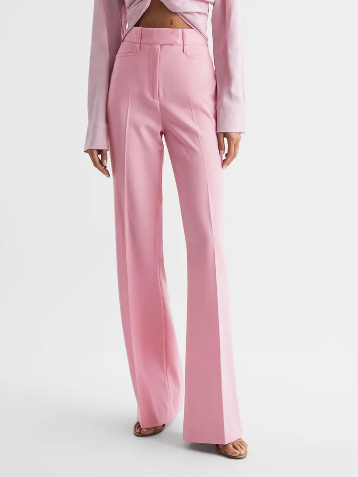 Reiss Trousers Blair High Rise Wide Leg Trousers Pink 8211 Women