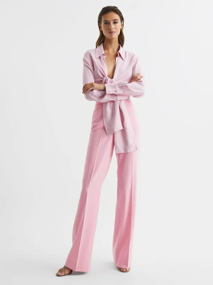 Reiss Trousers Blair High Rise Wide Leg Trousers Pink 8211 Women