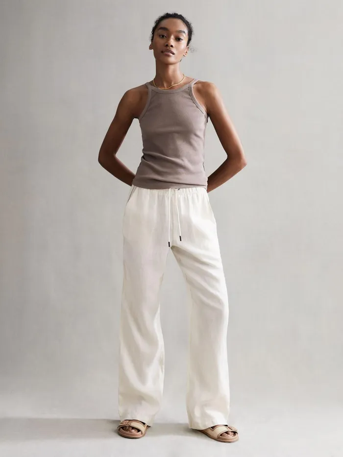 Reiss Trousers Cleo Linen Wide Leg Drawstring Trousers Mink 8211 Women