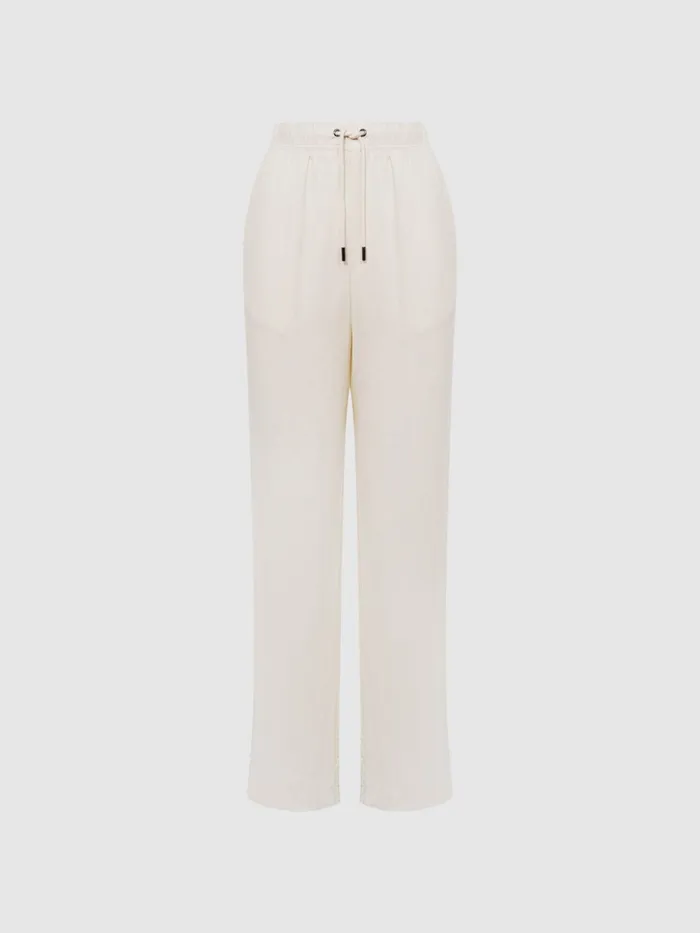 Reiss Trousers Cleo Linen Wide Leg Drawstring Trousers Mink 8211 Women