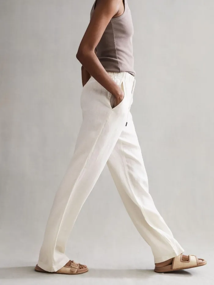Reiss Trousers Cleo Linen Wide Leg Drawstring Trousers Mink 8211 Women
