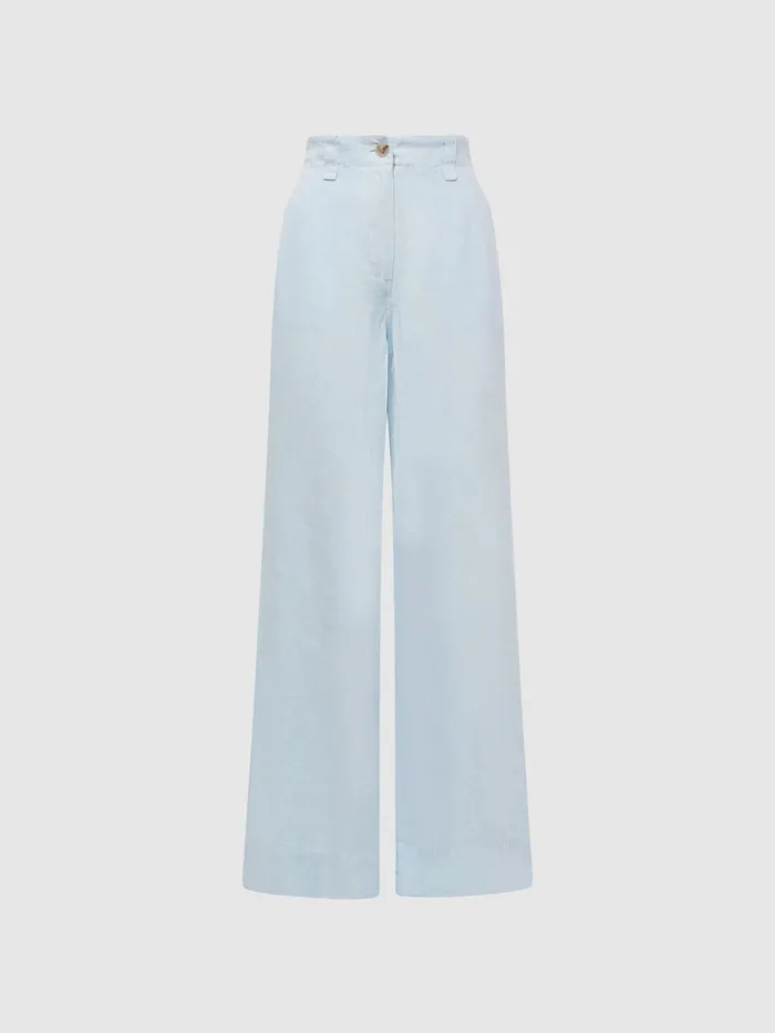 Reiss Trousers Demi Linen Wide Leg Garment Dyed Trousers Ice Blue 8211 Women