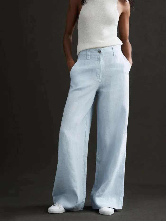 Reiss Trousers Demi Linen Wide Leg Garment Dyed Trousers Ice Blue 8211 Women