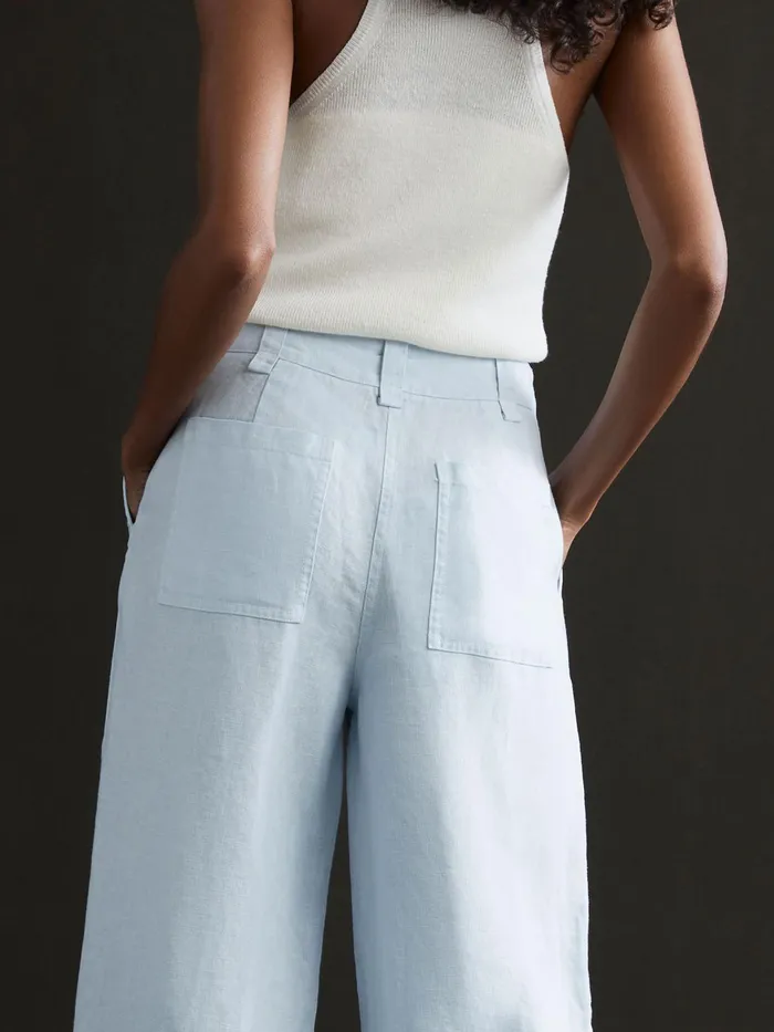 Reiss Trousers Demi Linen Wide Leg Garment Dyed Trousers Ice Blue 8211 Women