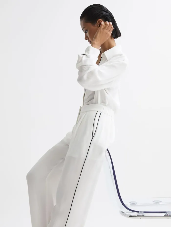 Reiss Trousers Gina Mid Rise Wide Leg Trousers Ivory 8211 Women