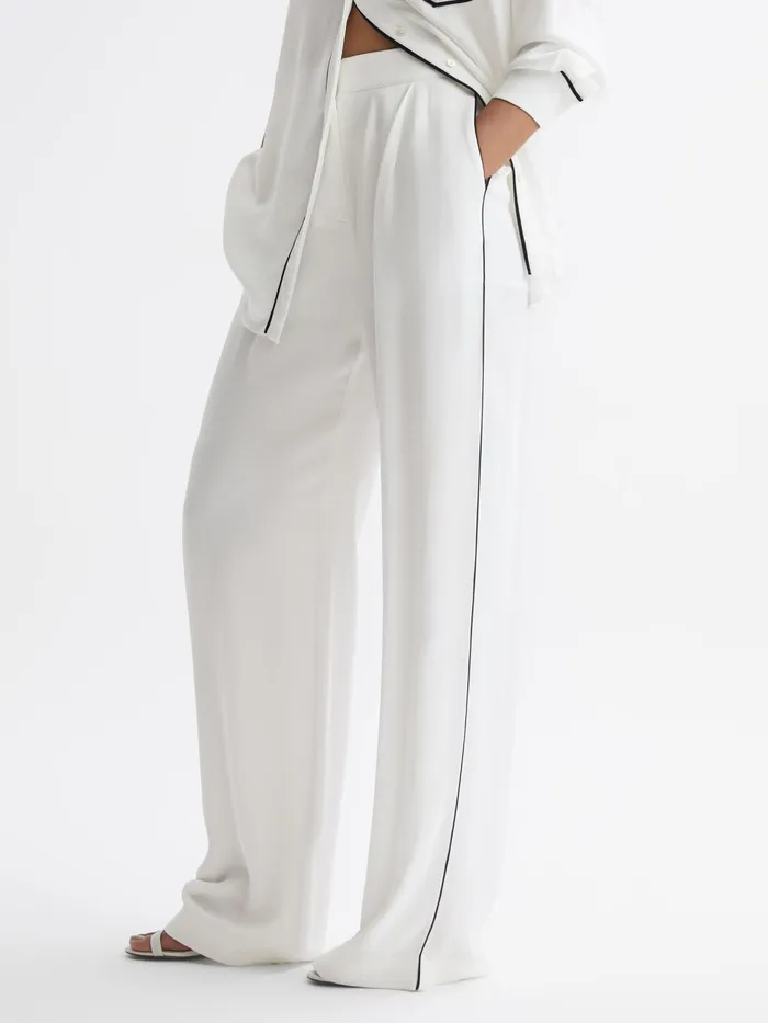 Reiss Trousers Gina Mid Rise Wide Leg Trousers Ivory 8211 Women