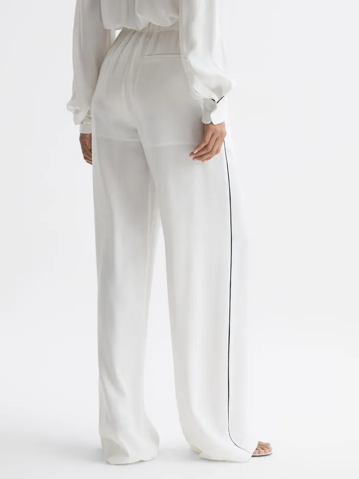 Reiss Trousers Gina Mid Rise Wide Leg Trousers Ivory 8211 Women