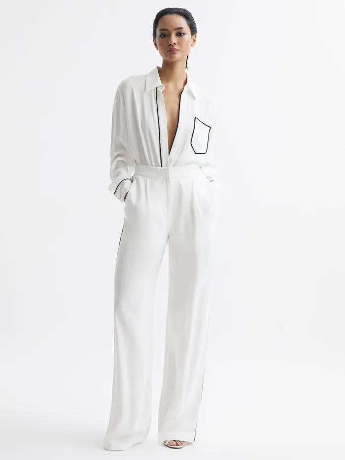 Reiss Trousers Gina Mid Rise Wide Leg Trousers Ivory 8211 Women