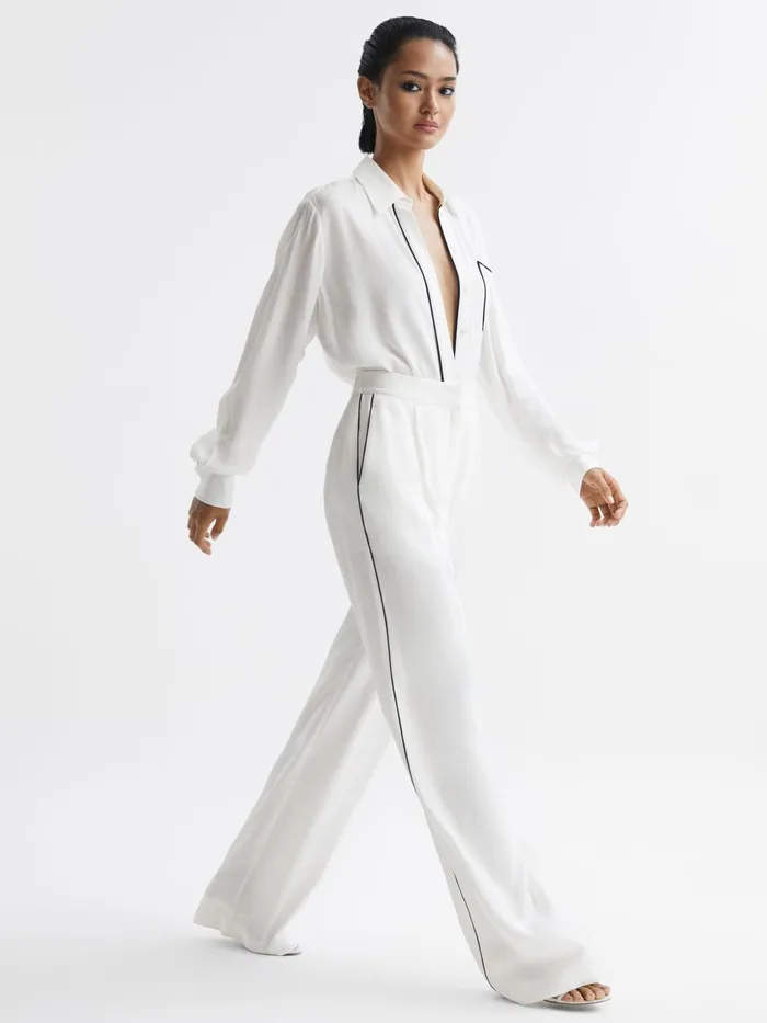 Reiss Trousers Gina Mid Rise Wide Leg Trousers Ivory 8211 Women
