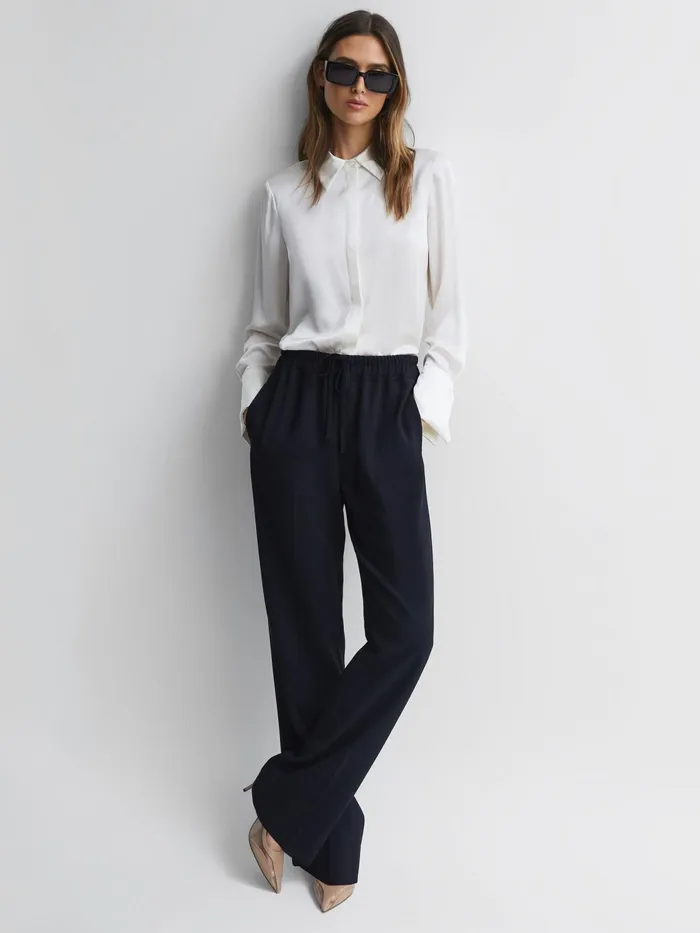Reiss Trousers Hailey Wide Wide Leg Pull On Trousers Cream 8211 Women